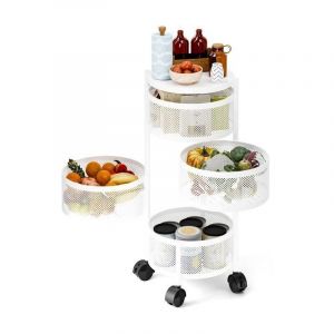Chariots de Service,Chariot de cuisine fruits l&eacute;gumes,Resserre ronde rotative,Desserte &agrave; Roulettes, 3 niveaux, 30X30X60CM, blanc, Mat&eacute;riau: Fer