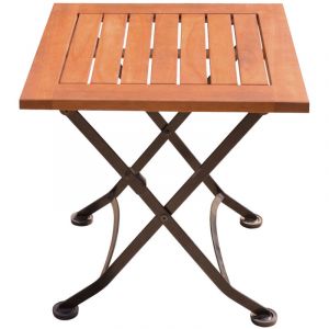Table d'appoint pliable table de camping balcon table longueur 45 cm bois d'eucalyptus pliable, m&eacute;tal marron, h 45 cm, jardin balcon