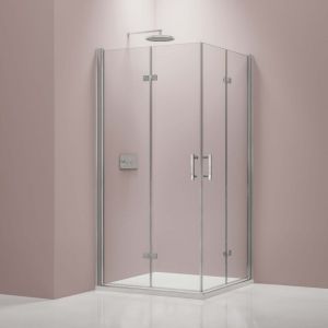 Bernstein - Cabine de douche d'angle 90x90x195cm (LxPxH) verre 8mm, 2 portes pliantes, Profilé chrome - DX213 90 cm, 90 cm