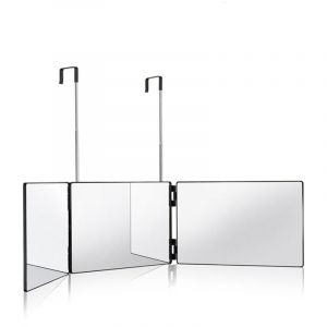 Miroir grossissant,Miroir de coiffure 360&deg;, miroir de coiffure 3 faces, miroir portable suspendu, hauteur r&eacute;glable, miroir de maquillage pliable pour