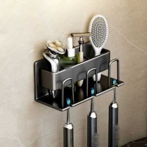 Support mural pour brosses &agrave; dents et dentifrice, bo&icirc;te de rangement salle de bain en m&eacute;tal sans per&ccedil;age, 3 gobelets inclus,20&times;7,5&times;8 cm