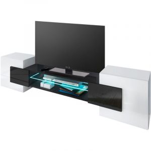 Dusine - meuble tv pablo 230 cm avec led Noir Mat et Blanc Laqué