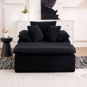 Canap&eacute; Chaise longue 46 cm - Design int&eacute;rieur sans structure, fauteuil de lecture confortable avec accoudoirs larges, Velours c&ocirc;tel&eacute; - Noir