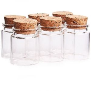 BEBUSINGOTO Lot de 6 petites bouteilles en verre de 50 ml (47 mm x 50 mm) avec bouchon en li&egrave;ge, petits pots de rangement pour &eacute;pices, cadeaux de