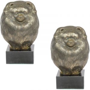 Pom&eacute;ranien, Zwergspitz - statuette de chien, buste sur socle en pierre, sculpture, troph&eacute;e pour une exposition canine de la marque Art-Dog