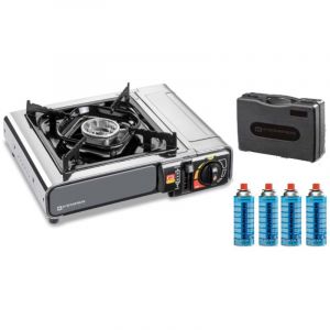 Kemper - Réchaud à gaz inox 2200W + 4 cartouches gaz Allumage piezo Sécurité insert gaz - grey