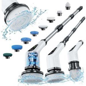 Brosse Electrique Nettoyage Rotative, Brosse de Nettoyage sans Fil avec 8 T&ecirc;tes de Brosse Rempla&ccedil;ables, Electric Spin Scrubber avec Poign&eacute;e R&eacute;glable