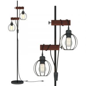 Lampadaire Salon à 2 Culots E27, Lampe à Pied avec Abat-jour Métallique Amovible, Style Industriel 154CM, Ampoules non-inclus, Noir