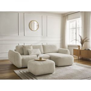 Bobochic - Canap&eacute; d'angle convertible denise tissu textur&eacute; avec pouf Angle droit Beige