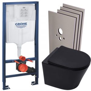 Grohe - Pack wc Bâti-support Rapid sl + Cuvette sat Infinitio noire mat + Abattant frein de chute + Plaque Chrome + Set habillage