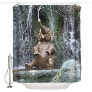 Basetbl - Rideaux De Douche Tissu Rideau De Douche Anti Moisissure,Rideau De Baignoire L'Éléphant,180X180 Rideau De Bain Étanche Avec 12 Crochets