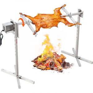 Barbecue Rotissoire 116 cm, Kit de Rotisserie Electrique Charge 60 kg, Tournebroche Electrique Moteur Automatique 52 w, en Inox, Hauteur Reglable,