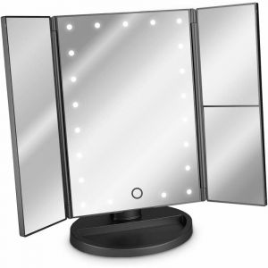 Miroir Lumineux led 3 Faces à Poser - Miroir Maquillage Triptyque Pliable sur Pied avec Effet Grossissant x2 x3 - Pile ou usb - Noir