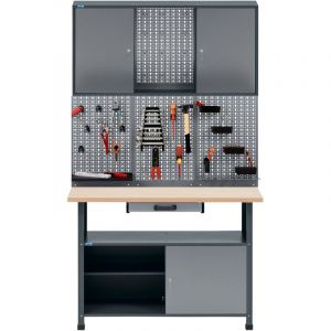 Kit d'atelier K&uuml;pper 14139, largeur 120 cm, &eacute;tabli, panneau perfor&eacute;, armoire suspendue