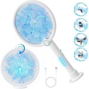 Raquette Anti Moustique Pliable 4500V 1500 mAh Raquette Moustique &Eacute;lectrique Rechargeable Tapette &agrave; moustique &eacute;lectrique avec USB