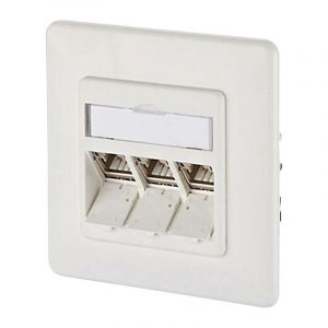 Prise réseau encastré insert avec plaque centrale et châssis cat 6a 3 ports Metz Connect 130B12D31002-E blanc pur R68393
