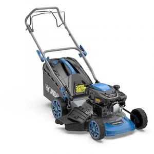 Hyundai &ndash; Tondeuse thermique tra&icirc;n&eacute;e 43cm &ndash; Moteur 150cc 3,5CV &ndash; Bac 45L pour ramassage efficace &ndash; Traction pour surfaces moyennes