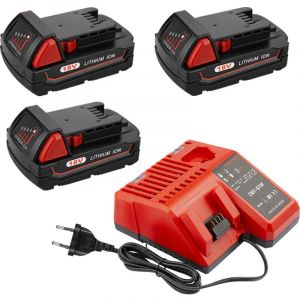 3X M18 B5 Batterie + M12 & M18 chargeur pour Milwaukee Batterie 18V 3,0Ah 48-11-1828 48-11-1840 C18B M18BX Li18 M18B4 M18 XC m18 48-59-1812