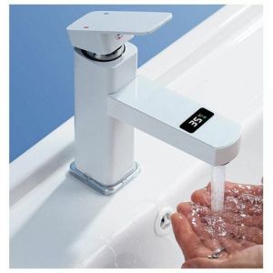 Robinet de lavabo avec affichage numérique de la température à LED, mitigeur de salle de bain blanc