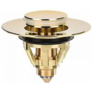 Ahlsen - Bonde de lavabo universel - Bouchon de valve - &eacute;vier - Passoire en laiton anti-obstruction - Bouchon d'&eacute;vier - Bonde d'&eacute;vier (dor&eacute;)