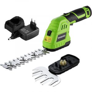 Workpro - Cisaille Sculpte-Haie Electrique, Taille-Herbes sans Fil 12V, Taille Haie Batterie 2000mAh, avec 2 Lames, Cisaille à Gazon Léger pour
