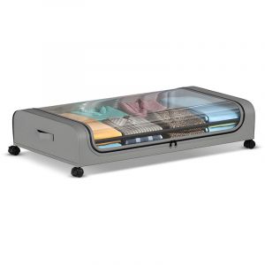 SJLERST Boîte de rangement sous le lit avec couvercle et roulettes, boîte de rangement multifonctionnelle pour vêtements de dortoir à domicile