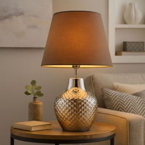 Lampe de table lampe de chevet salon lampe de table en c&eacute;ramique, chambre chrome textile marron, 1x douille E14, DxH 20x32cm