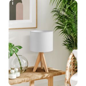 EDISHINE Lampe de Chevet en Bois, E27 Douille, Tr&eacute;pied Vintage, Ampoule Incluse, 36 x 20 x 20 cm, Lampe de Table Moderne pour Chambre &agrave; Coucher,