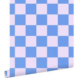 Estahome - papier peint à damier lilas violet et bleu pastel