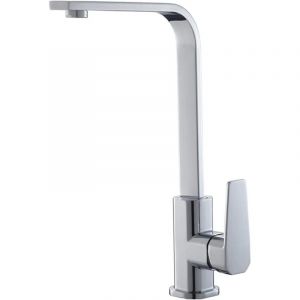 Robinet de cuisine carr&eacute;, robinet d'&eacute;vier de cuisine chaud et froid, Tube plat &agrave; fond en cuivre, argent bross&eacute;