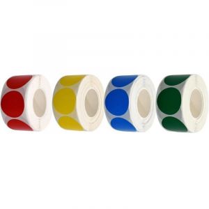 Gommettes Rondes Multicolore 4 Rouleaux Rouge, Jaune, Vert, Bleu Gommettes Autocollantes Imperm&eacute;Able Et Amovible Papier Cuivr&eacute; Autocollant Codage