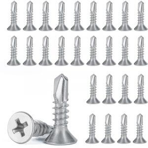 150 Pièces de Tôle de 4.2 x 16 mm Vis Autotaraudeuses en Tôle, Vis Autoforeuse Metal, Acier Inoxydable 410 Vis à Tête Plate Phillips, pour Métal Bois