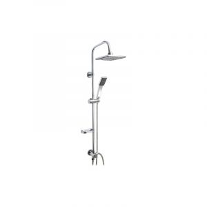 Colonne de douche Tempio 102 x 26 cm avec pomme de douche carre'e et douchette monojet en ABS chrome' avec support et tige coulissante ronde en acier