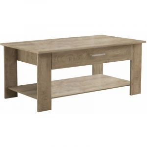 Defibrico - Table basse avec un salon en bois &agrave; copeau avec 2 &eacute;tag&egrave;res et 1 tiroir d'objets magiques BurlyWood - BurlyWood