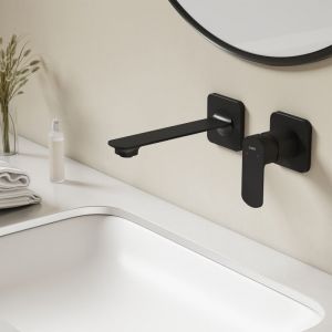 Robinet lavabo mural, Robinet Cuisine Salle Bain Montage Mural avec Aérateur, Corps en Laiton, Contrôle Chaud et Froid, Anthracite - Emke