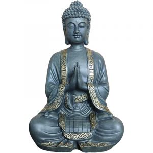 Relaxdays Statue Bouddha priant, 38 cm, d&eacute;co vintage salon & jardin, r&eacute;sistante intemp&eacute;ries et gel, bronze-or