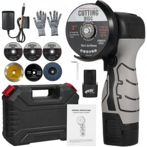 Sjlerst - Mini Meuleuse Sans Fil, 76MM Mini Disqueuse Sans Fil, Meuleuse D'angle Sans Fil avec Chargeur et 2 Batteries 2000 mAh, 7000 rpm, 6 Disques