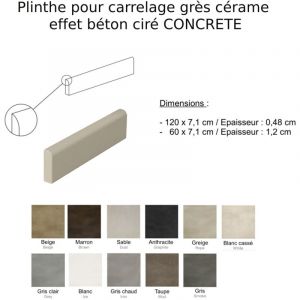 Plinthes pour Carrelage grès cérame effet béton ciré CONCRETE - Blanc cassé - Plinthe 60x7,1 cm boîte de 6 ml - Blanc cassé