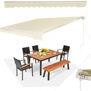 Store Banne Rétractable Manuel en Alu avec Manivelle, Auvent en Polyester avec Angle Réglable 5-35° pour Balcon, Fenêtre, Terrasse (3,6 x 3 m, Beige)
