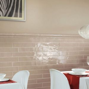 Carrelage mural fa&iuml;ence effet artisanal COUNTRY 20x6,5cm Beige - Brillant / Poli - bo&icirc;te de 0.50 m2