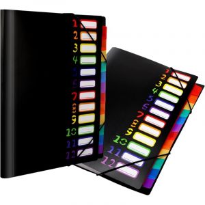 2 Pi&egrave;ces Pochette A4 avec 12 Compartiments Classeur Plastique Transparent Trieur Porte Documents Bureau &Eacute;tanche pour &Eacute;cole Maison Voyage