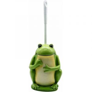 Brosse WC compacte en r&eacute;sine pour salle de bain Motif grenouille Vert