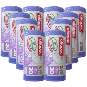 Alfapac - Pack de 40 rouleaux de 15 sacs poubelle refermables 'Lavande', 30L