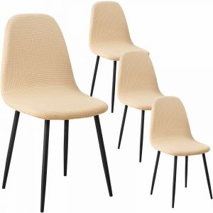 Housse de Chaise de Salle &agrave; Manger Scandinaves Housse de Chaise Extensible Jacquard Couverture de Chaise 4 Pieces Beige Jaune
