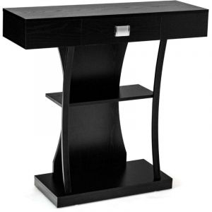 Table console avec tiroirs structure en metal 2 etageres table de couloir anti basculement noir