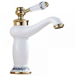 Robinet de lavabo de salle de bain en laiton et c&eacute;ramique antique Robinet mitigeur en porcelaine bleue et blanche Robinet d'&eacute;vier de cuisine Robinet