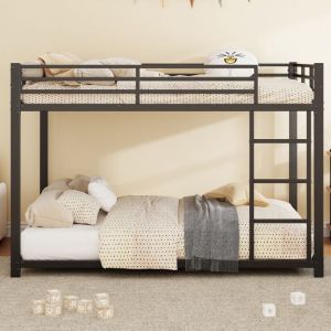Lit superposé enfant 140 × 200 cm, lit superposé en fer forgé avec escalier, grille antichute, sommier à lattes en métal, adapté aux enfants et