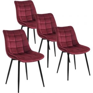 Lot de 4 Chaises de Salle &agrave; Manger WOLTU, Chaise de Cuisine, Assise rembourr&eacute;e en Velours &eacute;pais, Pieds en m&eacute;tal, Bordeaux