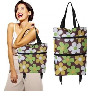 Chariot &agrave; Provisions, Caddie de Courses Portable, Courses Pliable en Tissu Oxford, Sac de Courses R&eacute;utilisable, Sac &agrave; Provisions avec roulettes, Vert