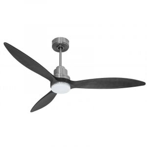 Tenerife - Super destratificateur et ventilateur DC 132 cm Chrome pales bois noir avec Lumi&egrave;re 25 &agrave; 35 m&sup2;